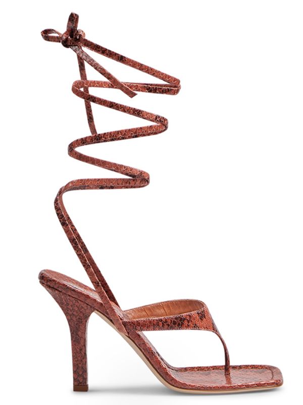 Paris Texas Iris Snake Embossed Leather Lace Up Sandals